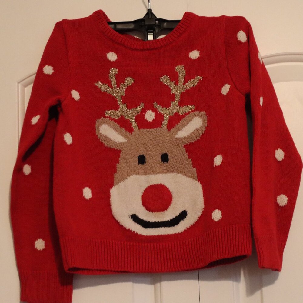 Toughskins Red and White Polka Dot Reindeer Child's Sweater Size Medium